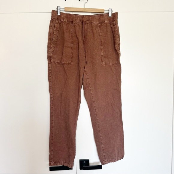 Anthropologie Pilcro Linen Drawstring Pants Medium Brown pockets coastal boho - Picture 5 of 12